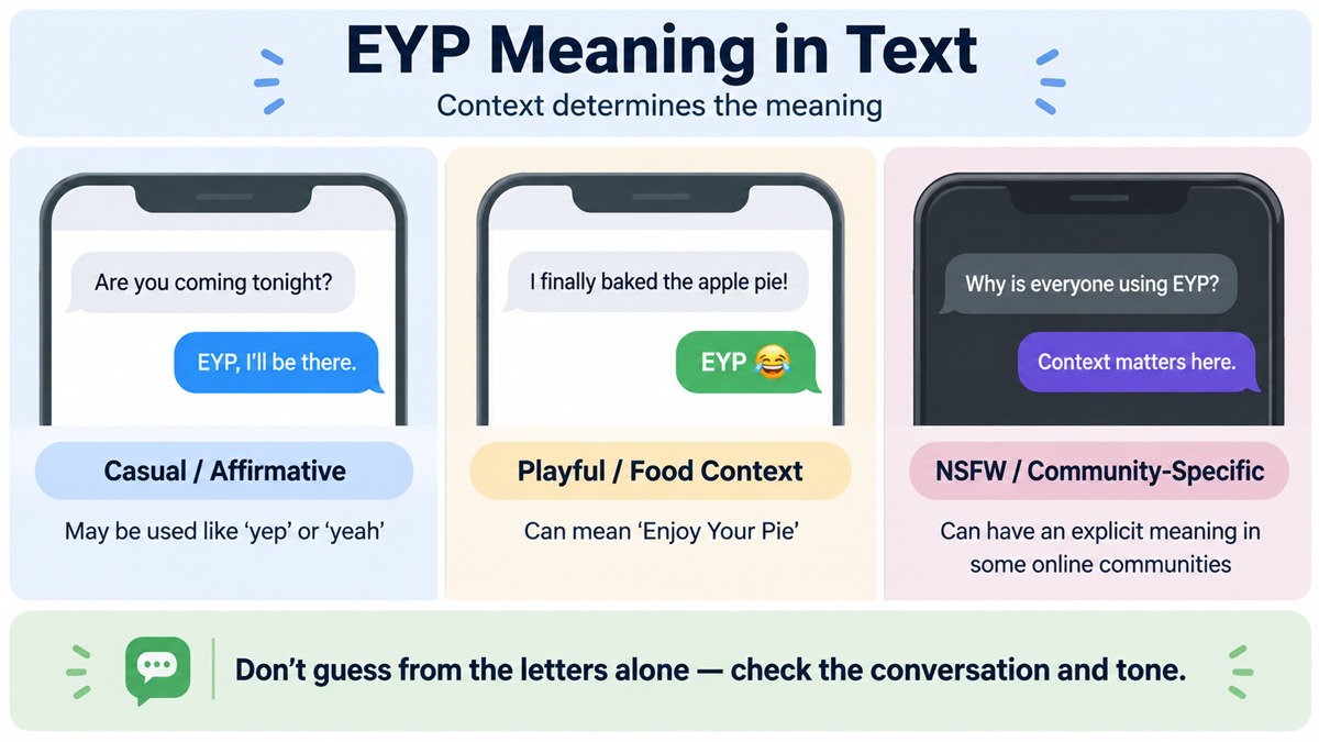 EYP texting abbreviation shown with casual, playful, and NSFW context examples