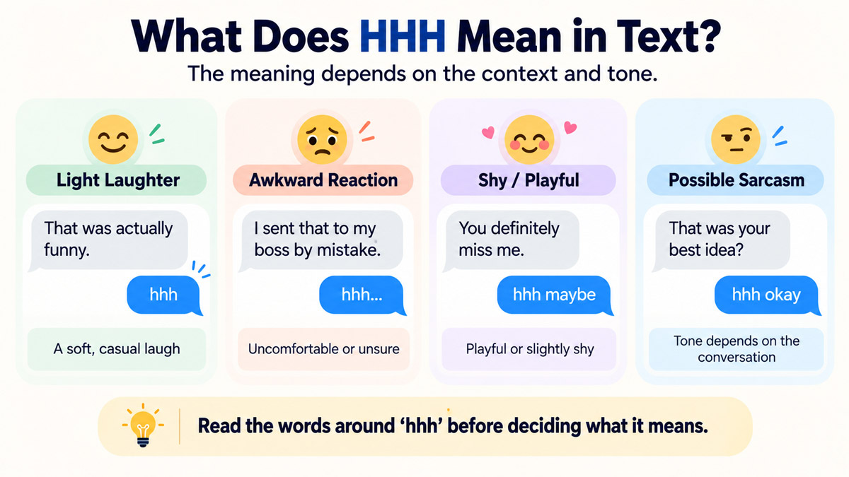 Tone comparison showing how “hhh” can mean light laughter, awkwardness, shyness, or sarcasm in texts