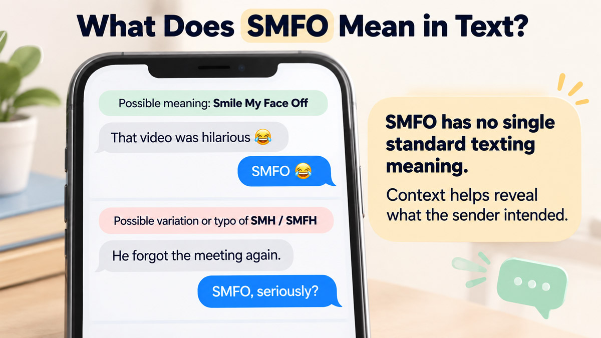 Text-message illustration showing SMFO used in humorous and ambiguous conversation contexts