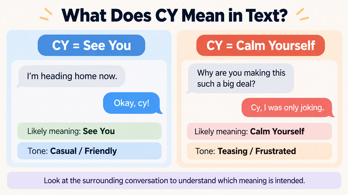 Comparison of CY meaning “See You” in a farewell chat and “Calm Yourself” in a tense conversation